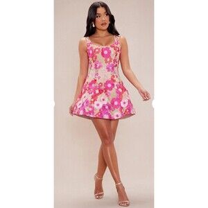 Fashion Nova Luxe Colorful Flora Embroidered Corset top Mini Dress M